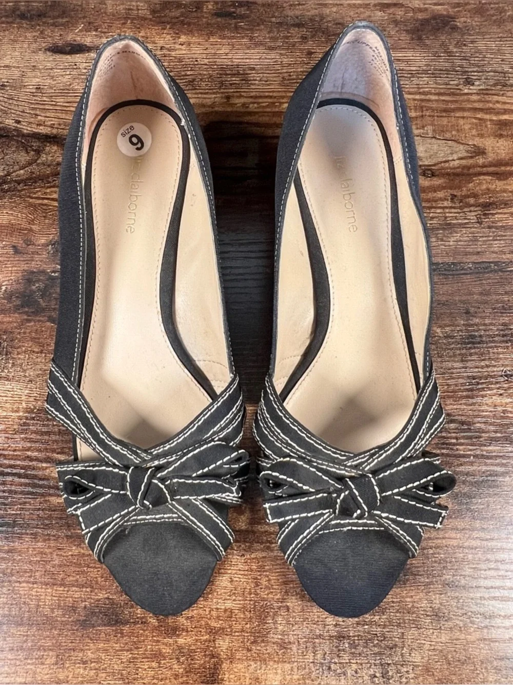 Liz Claiborne Melody‎ Cork Wedge Heel Open Bow Toe Sandals Black Women's 9.5